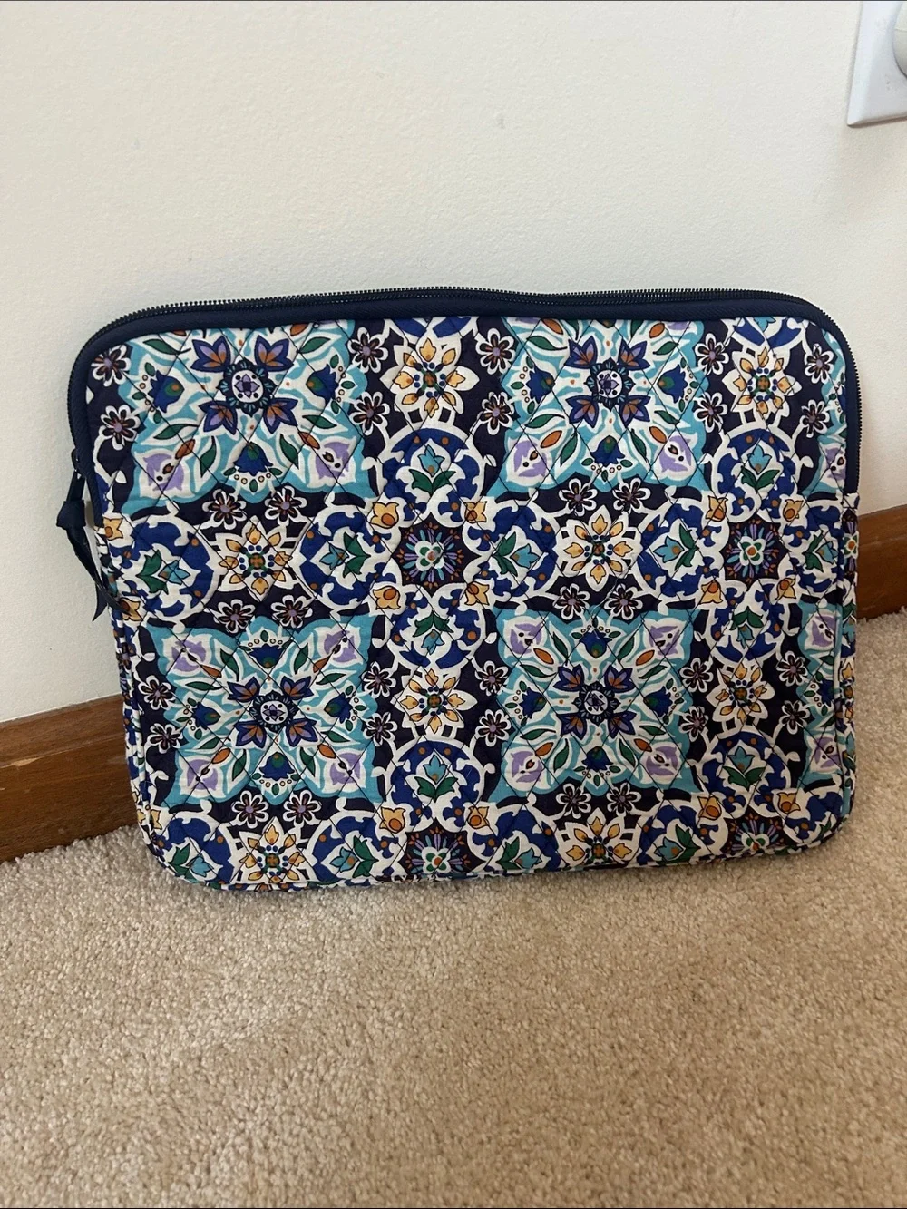 Vera Bradley Quilted Floral Laptop Sleeve in Navy, Teal, Aqua, Cream